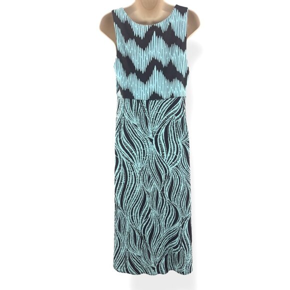 Tommy Bahama Aqua Brown Mixed Print‎ Sleeveless Soft Knit Dress Size M Summer - Picture 4 of 7